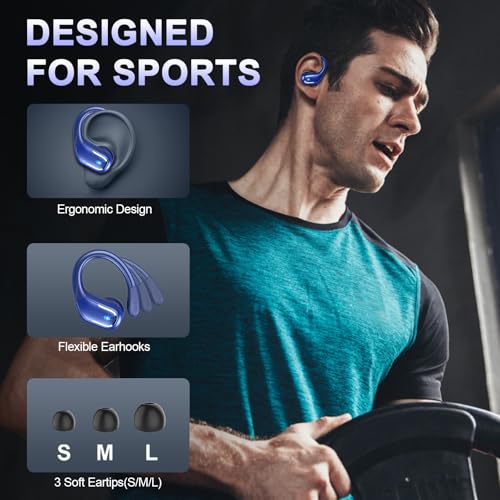 Ltinist Wireless Earbuds, 75hrs Bluetooth 5.4 Headphone Sport, Bluetooth Earbuds Deep Bass Over Ear Buds with Earhooks, ENC Noise Cancelling Earphone Mic, IP7 Waterproof for Workout/Running/Gym Blue - color: Dark blue