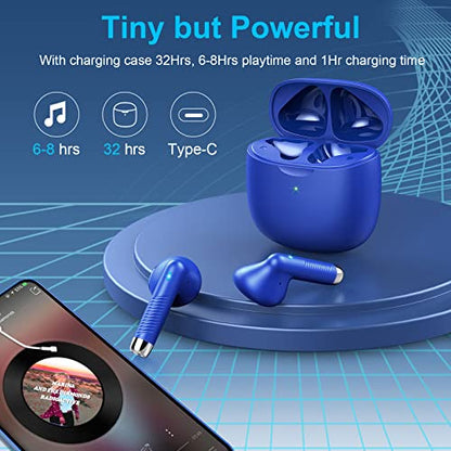 Wireless Earbuds, Bluetooth 5.4 Earbuds Stereo Bass, Bluetooth Headphones | in Ear Noise Cancelling Mic, Earphones IP7 Waterproof Sports, 32H Playtime USB C Charging Case Blue Ear Buds for Android iOS - color: dark blue