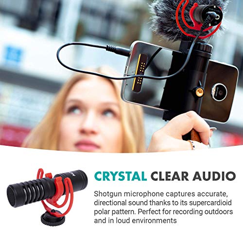 Movo iVlog3 Smartphone Video Bundle VXR10-PRO Directional Microphone, Mini Tripod, LED Camera Light, Wide-Angle Lens - Cell Phone Tripod Stand - External Microphone for iPhone and Android