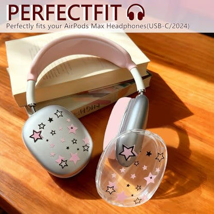 Silicone Case for AirPods Max Headphones, Clear Star Soft TPU Ear Cups Cover/Ear Pad Cover/Headband Protection for Apple AirPods Max USB-C/Lightning (2024/2020) (Pink) - color: Pink