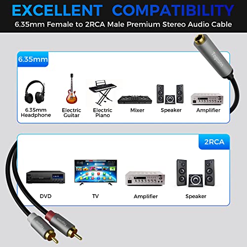 6.35mm to 2RCA Audio Cable,6.35mm 1/4 inch Female TRS to Stereo Dual RCA Male Y Splitter Audio Adapter Cable Gold Plated Plug (10 Inch/25CM) - size: 1 Pack, style: 6.35(female) to 2RCA(male)