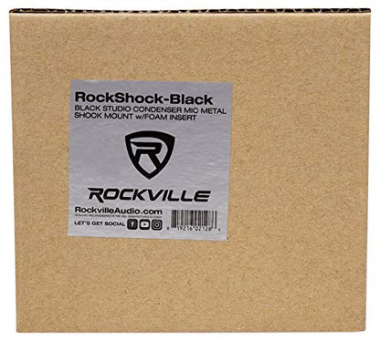 Rockville RockShock Black Studio Condenser Microphone Metal Shock Mount | Foam Insert, Angle Adjustment with Locking Knob, Fits 43mm-48mm Mics, 5/8" 27 Threading, 3/8" Adapter, Vibration Reduction - color: Black