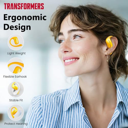Transformers Open Ear Headphones Wireless Bluetooth 5.4, Hanging Earbuds with Earhooks, IPX5 Waterproof for Trainning Running Workout