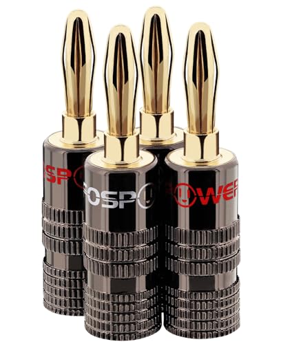 FosPower Banana Plugs 2 Pairs / 4 pcs, Closed Screw 24K Gold Plated Banana Speaker Plug Connectors for Speaker Wire, Wall Plate, Home Theater, Audio/Video Receiver, Amplifiers and Sound Systems - size: 2 Pairs / 4 pcs