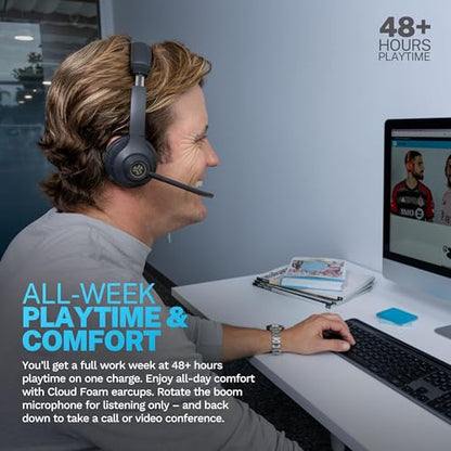 JLab, Go Work Gen 2, Wireless Headset, Bluetooth, USB Dongle, Boom Mic, Multipoint, Over Ear Headphones, Black