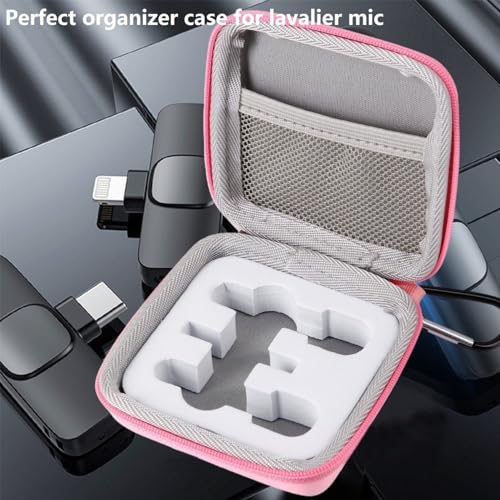 Hard Travel Carrying Mic Case Wireless Lavalier Microphone Case with 3 Slots for Wireless Lavalier Microphone Lapel clip-on Mic (Pink) - color: Pink