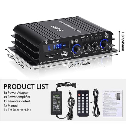 S299 Max 800W Bluetooth Home Audio Amplifier, RMS 40Wx4 4.1CH Bluetooth | Power Amplifier with Active Subwoofer, Sound Audio System w/AUX, Headphone Jack, USB, SD, Remote Control