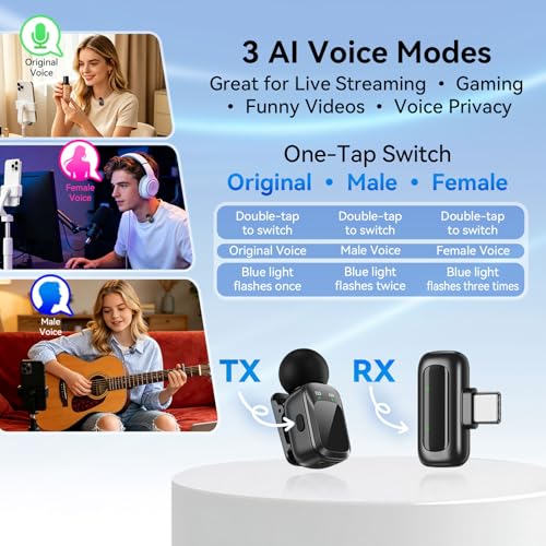 Mic Mini Wireless Microphone for iPhone/Android, 2TX+2RX, 3 Al Voice Modes, 30H Battery for Vlogging & Streaming, 48kHz/24bit, Includes USB-C & Lightning Receivers for TikTok, YouTube - style: Mic mini max