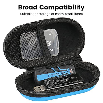 Earbud Case, RISETECH Earphone Carrying Case Holder EVA Headphone Storage Bag Small Zipper Pouch Compatible for EarPods, AirPods, Beats Flex, Urbeats3, Bose Wireless Earbuds, USB Cable, with Clip-Blue - color: Blue
