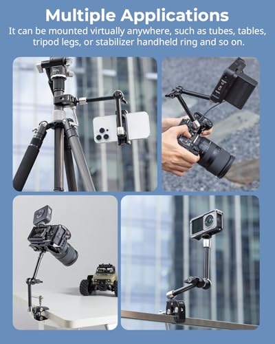 SmallRig Clamp w/ 1/4" and 3/8" Thread Holes, 9.8 Inches Adjustable Friction Power Articulating Magic Arm with Phone Holder for Action Cameras, Smartphones, LCD Monitor/LED Lights - 5326 - size: 9.8''+phone clamp