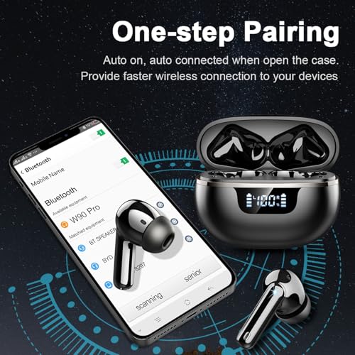 Wireless Earbuds, 2026 Bluetooth 5.4 Headphones HiFi Stereo 50H In Ear Buds | HiFi Stereo, Deep Bass with ENC Noise Cancelling Mics, IP7 Waterproof Wireless Earphones with LED Display, Fast Charging Case - color: Black