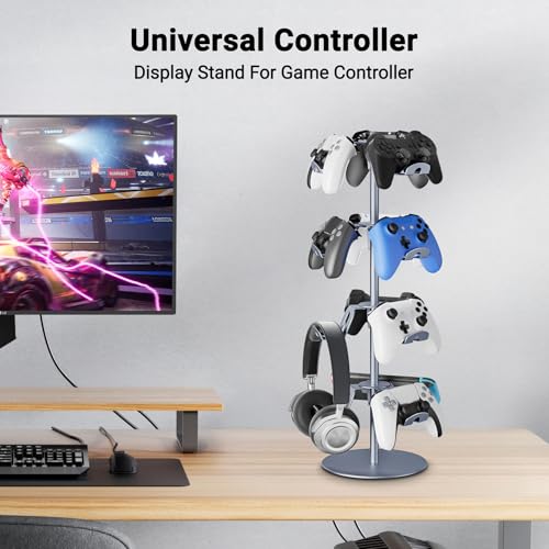 Gaming Controller Holder Aluminum Alloy 4 Layers,360-degree rotatable Headphone Stand,Gaming Controller Stand for Xbox PS5 PS4 Switch,Gaming Controller Headset Holder for Gaming Accessories - color: SILVER-4 LAYERS