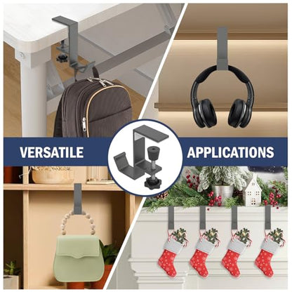 Clamp-On Under Desk Backpack Hanger, Clamp-On Under Desk Headphone Holder, Students' Desk Hook, with Adjustable Arm Clamp for Handbag and Purse Holder (Grey) - color: Gray