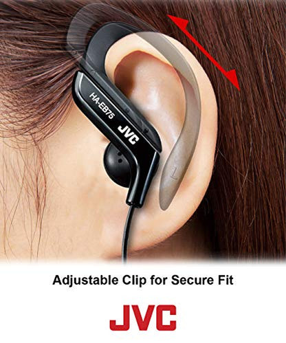 Clip Style Headphone Black and Silver Lightweight and Comfortable Ear Clip Splash Proof Water resistant Powerful Sound with Bass Boost JVC HAEB75S - color: Black/Silver, size: One Size (Pack of 1)