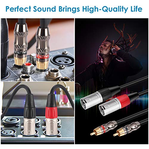 XLR to RCA Stereo Interconnect Cable - Heavy Duty Dual Male Audio HiFi Cord, 2 to 2 Phono Patch Wire Adapter, 6.6FT - size: 6 FT