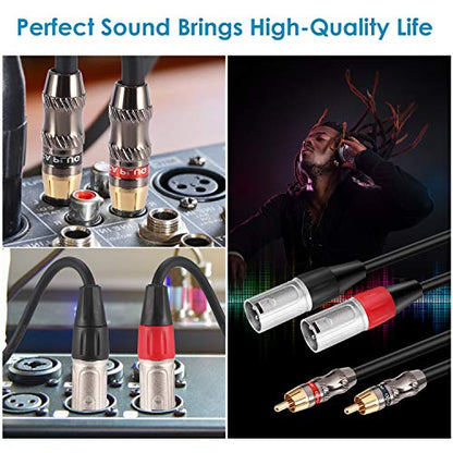 XLR to RCA Stereo Interconnect Cable - Heavy Duty Dual Male Audio HiFi Cord, 2 to 2 Phono Patch Wire Adapter, 6.6FT - size: 6 FT