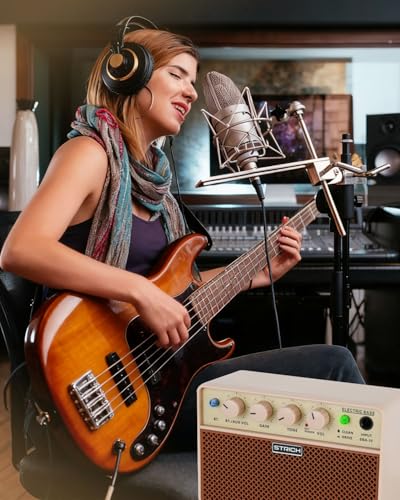2 x 5W Mini Bass Practice Amp, Rechargeable, Clean/Drive, Brown | Portable Mini Amp with 1/8 Headphone Output - color: Brown