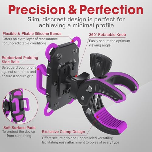 Crescendo CR-30 SlimClip Mic Stand Phone Holder, iPhone Clamp Mount, Pole Phone Mount, Microphone, Music or Drum Stand, Mic/Phone Clip - for iPhone, Samsung Galaxy, Pixel, Any Smartphone (Purple) - color: Purple