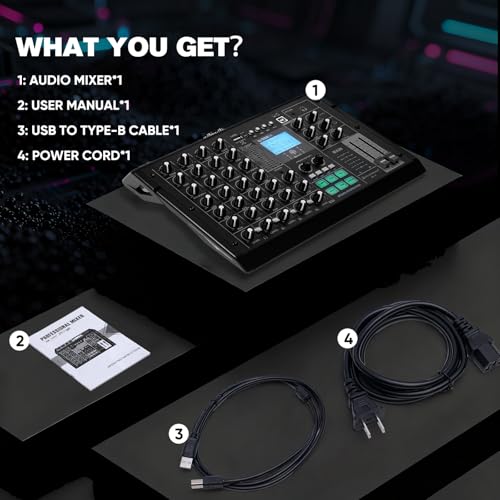 Audio Interface for PC, 6-Channel Audio Mixer Built-In Sound Card Effects, Interface for Recording Music, Compatible with Microphones for Podcast, Live Stream, Vocal Recording, DJ & Karaoke