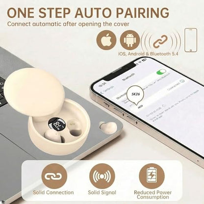 Invisible Sleep Earbuds, Mini Wireless Bluetooth Earbuds for Side Sleepers, Ultra-Light Ergonomic Design, Smart Touch Control, Auto Pairing, IPX5 Waterproof, Deep Bass Stereo（DeepWhite） - color: Deep White