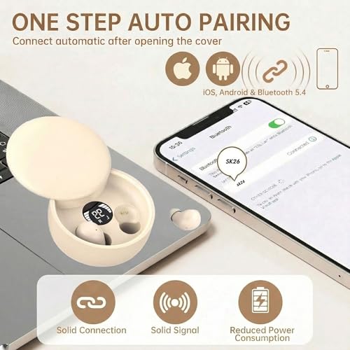 Invisible Sleep Earbuds, Mini Wireless Bluetooth Earbuds for Side Sleepers, Ultra-Light Ergonomic Design, Smart Touch Control, Auto Pairing, IPX5 Waterproof, Deep Bass Stereo（DeepWhite） - color: Deep White
