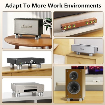 Adjustable Speaker Isolation Feet, Anti-Vibration, 4 Pack Silver | 0.9-1.5 Inch Adjustable, 500 lbs Capacity, Metal Non-Slip Silicone, Speaker Subwoofer Turntable, Vibration Damping Set of 4 - color: Silver
