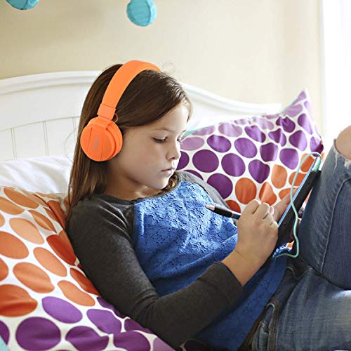 Kids Headphones, Lightweight Stereo Wired Toddler Headphones，Adjustable Headband Children's Headset for Smartphones Computer Pad Earphones(Orange) - color: Orange