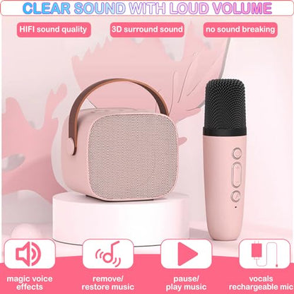 Mini Karaoke Machine for Kids & Adult, 4-12 Years Old Girls Christmas Birthday Gift, Karaoke Toys Gifts for Girls Ages 4, 5, 6, 7, 8, 9, 10, 12 +Year Old Birthday Party Cute Pink - color: Cute Pink