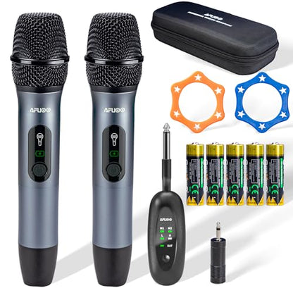 Handheld Wireless Microphone 2Pack with Single Receiver,CarryBag,Blue | all-metal body,200 feet,noise reduction,6.35plug&3.5mmadapter,swappable battery;karaoke,party,weddings,indoor&outdoor stage