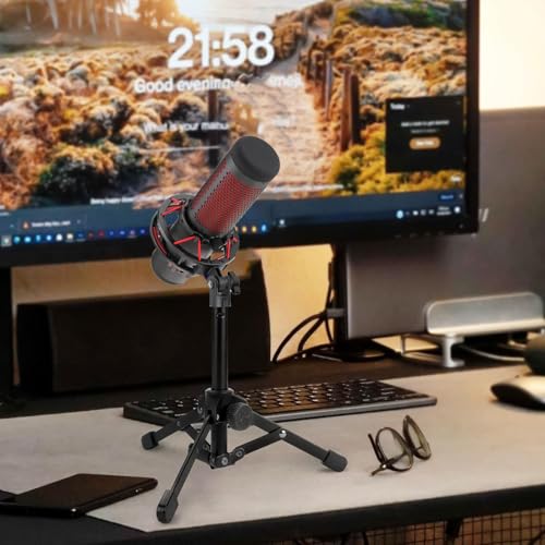 Portable Mic-Tripod-Stand, Metal Desktop Microphone Stand Compatible with HyperX Solocast,Quadcast-2-S,Duocast,Flipcast Microphones