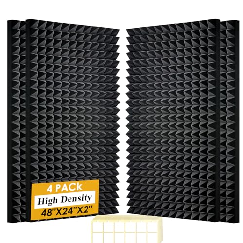 4 Pack Black Acoustic Foam Panels,48x24x2 Inch Sound Proof,High Density Soundproof Wall Panels,Fireproof Cancelling Foam Studio (Black, 4 PCS) - size: 4 PCS