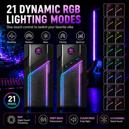 W-206RE Computer Speakers for Desktop PC, Bluetooth RGB Lights