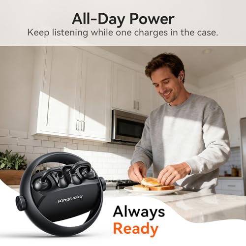 Kinglucky 2-in-1 Wireless Earbuds, in-Ear & Open Ear Clip-On Earbuds Comfortable fit, Bluetooth Headphones 5.4 with Noise Cancelling Mic, Power Swap Charging, Up to 50H, Black - color: Matte Black