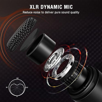 FIFINE Podcast Equipment Bundle Set, Music Recording Kit with Studio Dynamic Microphone and USB Audio Mixer with XLR Mic Input, Headphone Monitoring, Volume Knob for Vocal/Voice Over-AmpliTank KS6