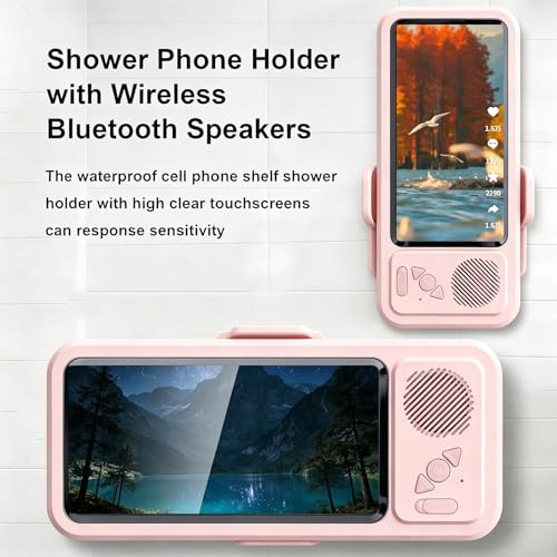 Shower Phones Holder with Speaker, Wall Mount Shower Phone Holder Waterproof, Bathroom Accessories, Waterproof Phone Case, 360° Rotation, Retractable Adjustable Bathroom Case Mount Shelf (PK) - color: PK