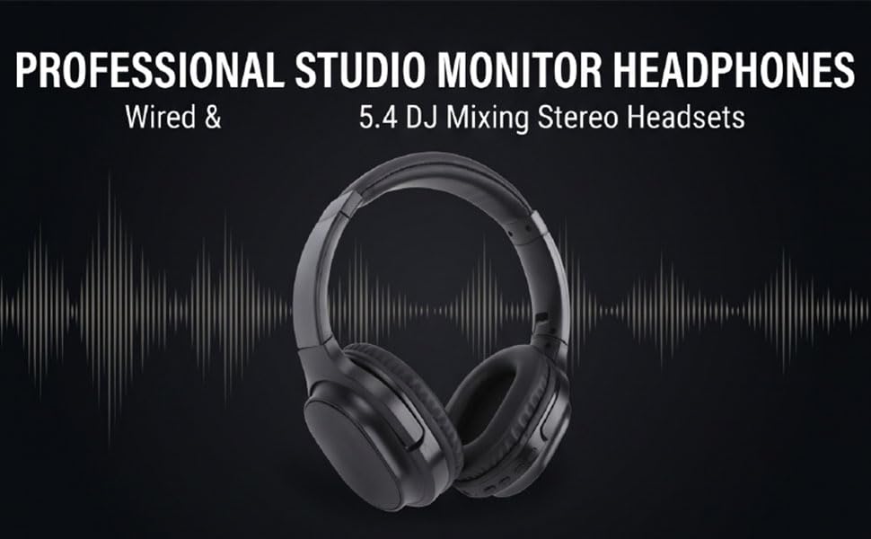 Zopsc Wireless Bluetooth 5.4 Studio Monitor Headphones Over Ear, 40mm Drivers HiFi Stereo, Wired Wireless Headset for Recording Mixing DJ Guitar Amp PC, 6.35mm 3.5mm.