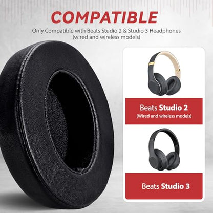 Aurivor Studio 3 Replacement Ear Pads for Beats Studio 3 & 2 Headphones, Cushions Earpads with Genuine Lambskin Leather, Softer Memory Foam, Stronger Adhesive (Lambskin-Black) - color: Lambskin-Black