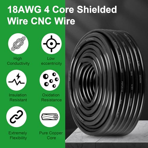 MOOKEERF 18/4 Shielded Wire 50FT,18AWG 4 Conductor Shielded Cable Stranded Pure Copper CNC Wire for CNC Router Machine,CNC VFD Spindle,3D Printer,Stepper Motor,Transformer,etc. - size: 50FT, style: 18AWG(4 Conductor)