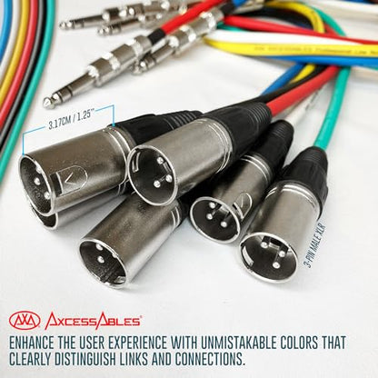 AxcessAbles XLR 수 - 0.6cm(1/4인치) TRS 스피커 1.8m(6피트) 컬러 케이블 팩 | 1.8m(6피트) 패치 케이블 오디오 코드 | 밸런스 스피커, 마이크 스네이크 코드 (1.8m(6피트) - 6팩) - size: 6ft, style: XLR 수 - 1/4 TRS