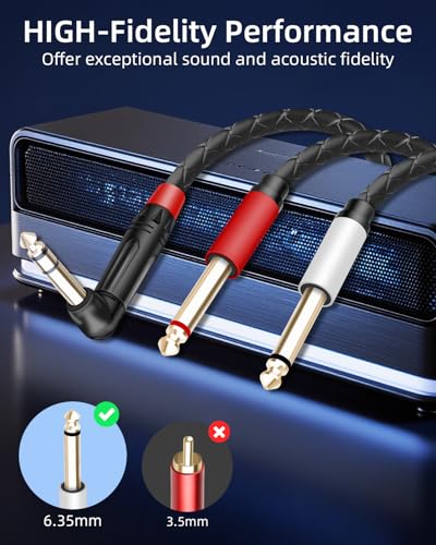 Guitar Cable Right Angle 1/4 inch TRS Stereo to Dual 1/4 inch TS Mono Insert Cable,Stereo Y Splitter Cable,90 Degree 6.35mm Male to Dual 6.35mm Male Audio Cord(5.9FT/1.8M) - style: 90 6.35 TRS to Dual 6.35 TS(5.9FT/1.8M)
