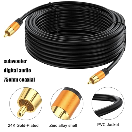 Generic 25FT Digital Coaxial Audio Cable, RCA Male to RCA Male, Subwoofer, Home Theater, Video/Audio, Black, 12 Feet, Male-to-Male, Outdoor, 12 MHz, 1 Count - style: 25FT