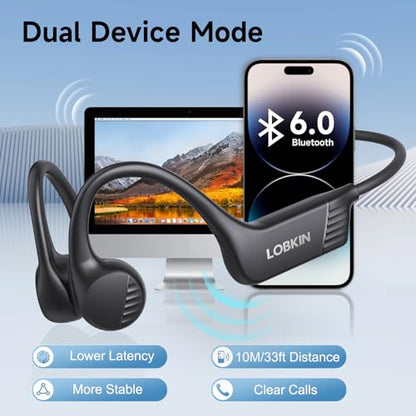 LOBKIN Bone Conduction Headphones Bluetooth 6.0 - Open Ear Headphones for Sports, IPX7 Waterproof Wireless Earphones, 25g Ultra-Light & Secure Fit, 10H Battery, for Running, Cycling, Workout