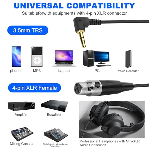 XMSJSIY Mini XLR to 3.5mm Stereo Audio Cable 90 Degree Right Angle 1/8" | TRS to Mini XLR 4 Pin Female Headphone Spring Audio Coiled Cord for MP3 Players, Phones, Laptops - 0.5m /1.65 ft - style: Mini XLR 4 PIN
