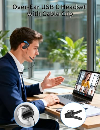 3.5mm Wired Earbuds Open Ear Headphones 5FT Earphone for PC with Mic Black