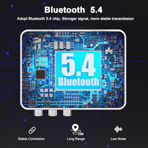 Bluetooth Audio Adapter, Bluetooth 5.4 Transmitter Receiver Support U-Disk, TF Cards, Optical/RCA/Aux, LED Display Bluetooth Receiver for TV, Home Stereo, Wireless Adapter for Speakers Headphone
