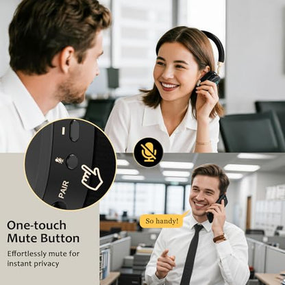 Wireless Headset with Mic for Work, Bluetooth Headset with Microphone, Retractable Boom Mic, Hybrid Mode Wireless/Wired, Dual AI Noise Cancellation, USB Dongle & Mute for Home/Office/PC/Cell Phones