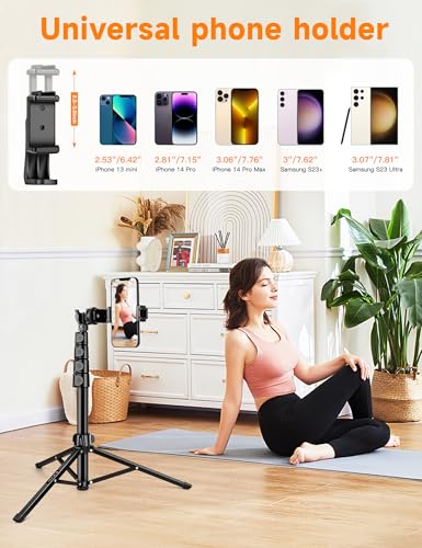 Phone Tripod, 71" Portable Cellphone Tripod Stand with Remote & Phone Holder, Camera Stand for iPhone, Compatible with Camera iPhone/Android Smartphone/Gopro - size: 71 inch