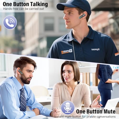 Bluetooth Headset V5.4, Wireless Bluetooth Earpiece with Built-in Dual ENC Mic 10Hrs Talk Time 180 Days Standby for Cell Phone Computer, Mute Buttons Hands-Free Headphones for Trucker/Driver/Business