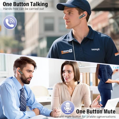 Bluetooth Headset V5.4, Wireless Bluetooth Earpiece with Built-in Dual ENC Mic 10Hrs Talk Time 180 Days Standby for Cell Phone Computer, Mute Buttons Hands-Free Headphones for Trucker/Driver/Business