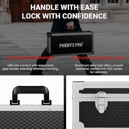Phenyx Pro Storage Case with Pre-Diced Foam and Alloy Frame PCSE-L | Aluminum Alloy Frame, Protective Gear Storage, Ergonomic Handle, Wireless Mic Systems, Camera Gear - size: Large (53.5*16.5*29cm)